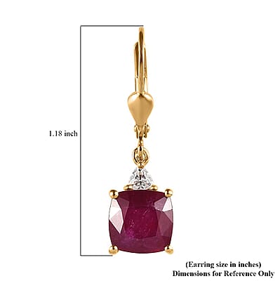 D'Joy Niassa Ruby (FF) and Moissanite Lever Back Earrings in Vermeil Yellow Gold Over Sterling Silver 7.10 ctw
