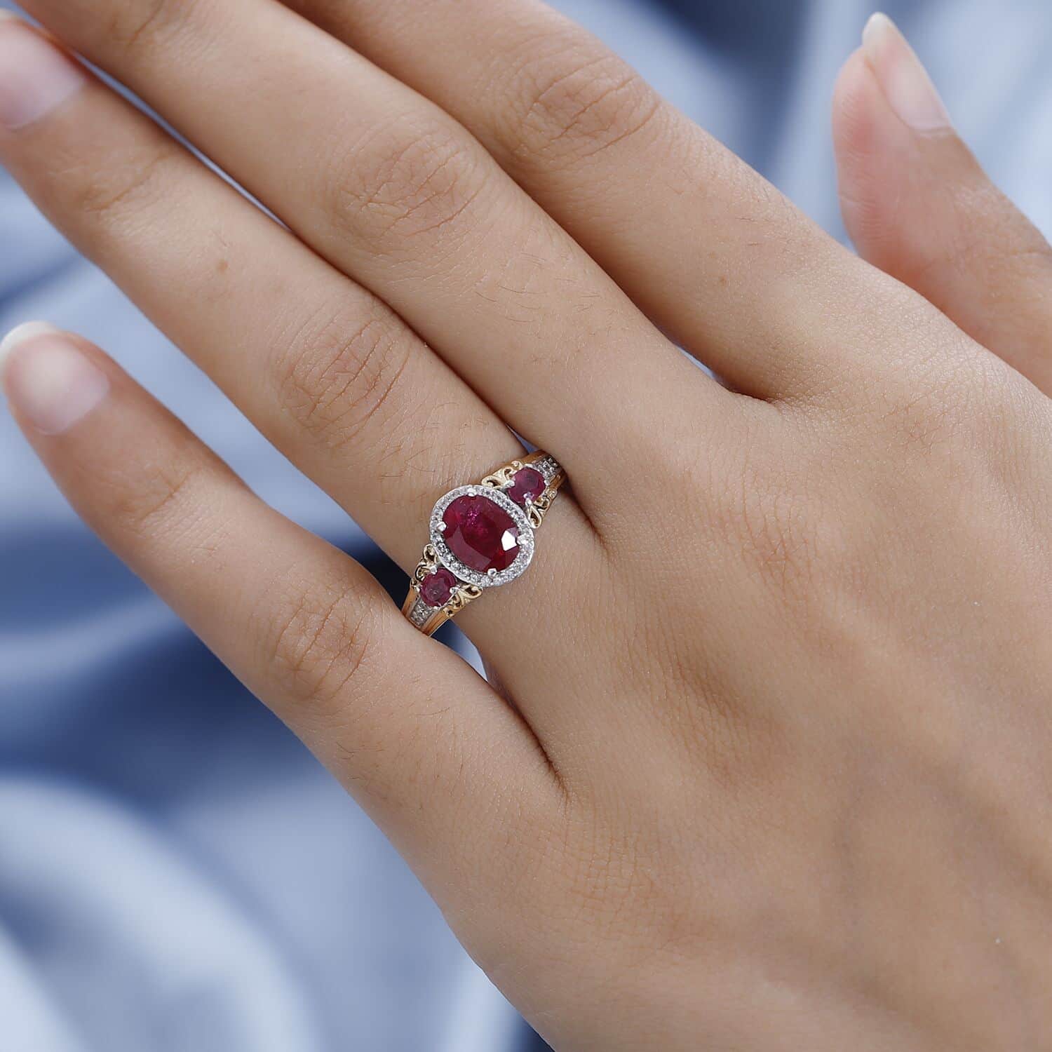 Buy Premium Niassa Ruby (FF) and White Zircon Ring in Vermeil YG