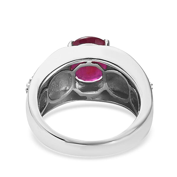Niassa Ruby (FF) and White Zircon 5.40 ctw Men's Ring in Platinum Over Sterling Silver (Size 10.0) 