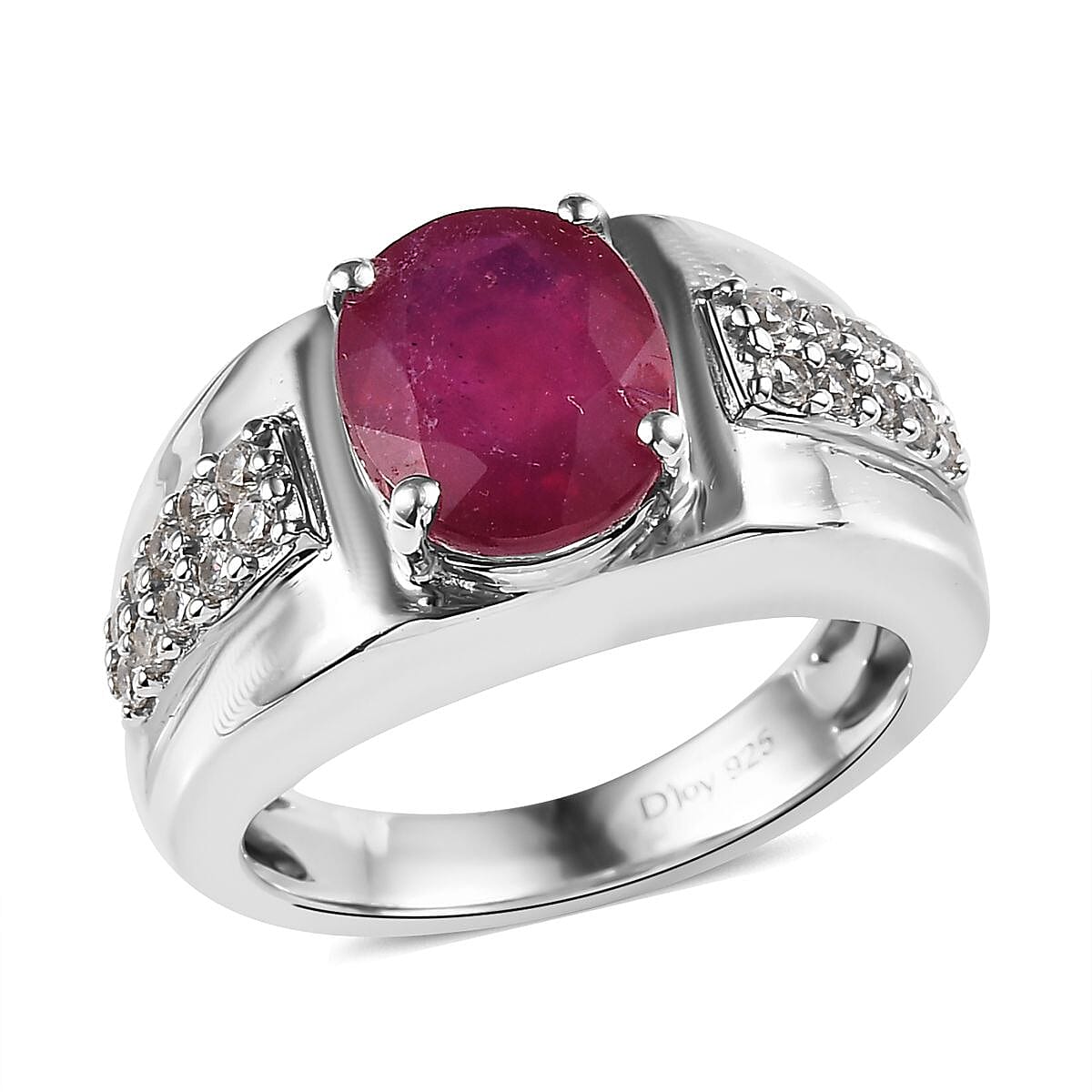 Niassa Ruby (FF) and White Zircon 5.40 ctw Men's Ring in Platinum Over Sterling Silver (Size 12.0)  image number 0