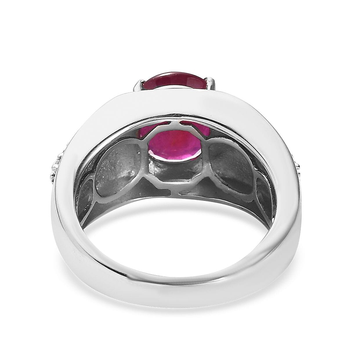 Niassa Ruby (FF) and White Zircon 5.40 ctw Men's Ring in Platinum Over Sterling Silver (Size 9.0)