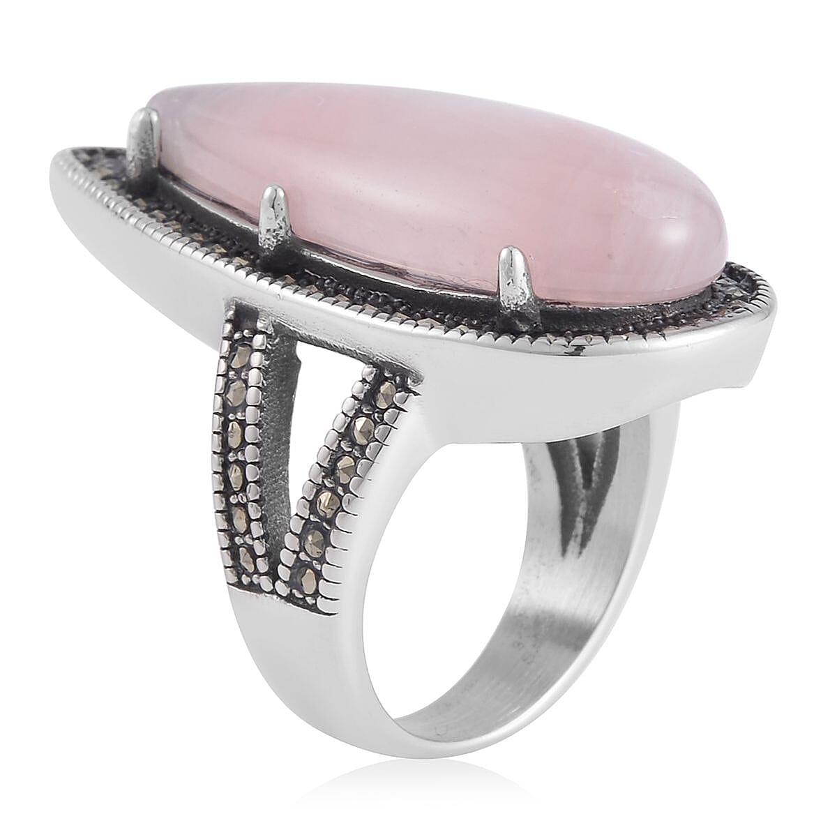 Galilea Rose Quartz and Mosaic Stone Halo Ring in Black Oxidized Stainless Steel (Size 6.0) 8.30 ctw image number 3