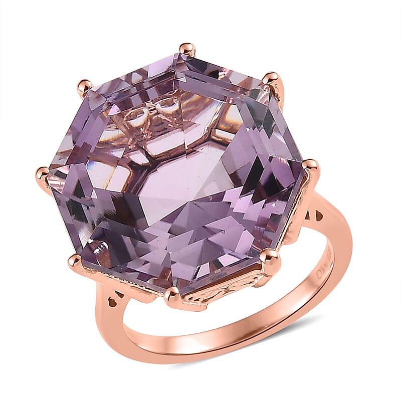 AAA Rose De France Amethyst Solitaire Ring in Vermeil Rose Gold Over Sterling Silver (Size 10.0) 22.10 ctw