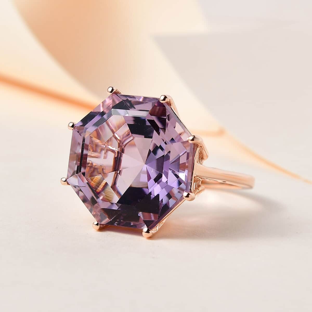 AAA Rose De France Amethyst Solitaire Ring in Vermeil Rose Gold Over Sterling Silver 22.10 ctw image number 1