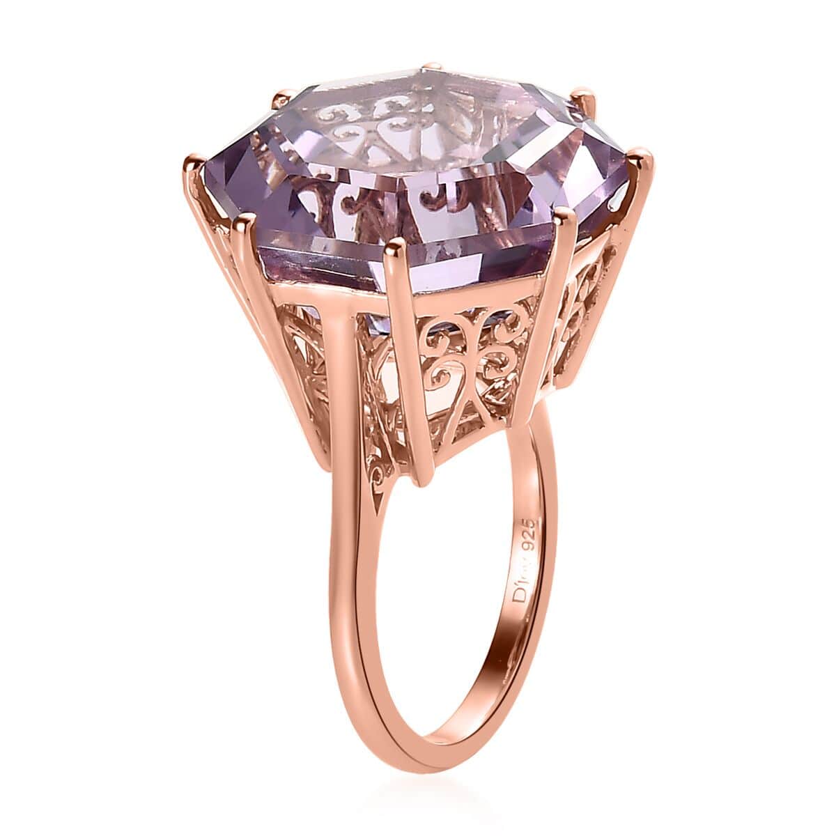 AAA Rose De France Amethyst Solitaire Ring in Vermeil Rose Gold Over Sterling Silver 22.10 ctw image number 3