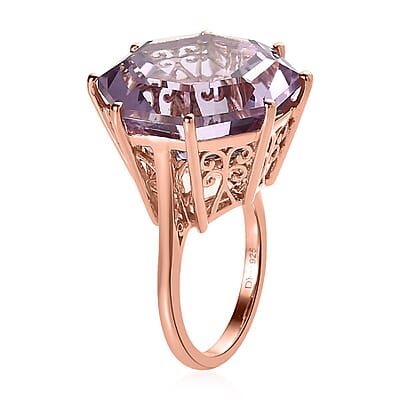 AAA Rose De France Amethyst Solitaire Ring in Vermeil Rose Gold Over Sterling Silver (Size 10.0) 22.10 ctw