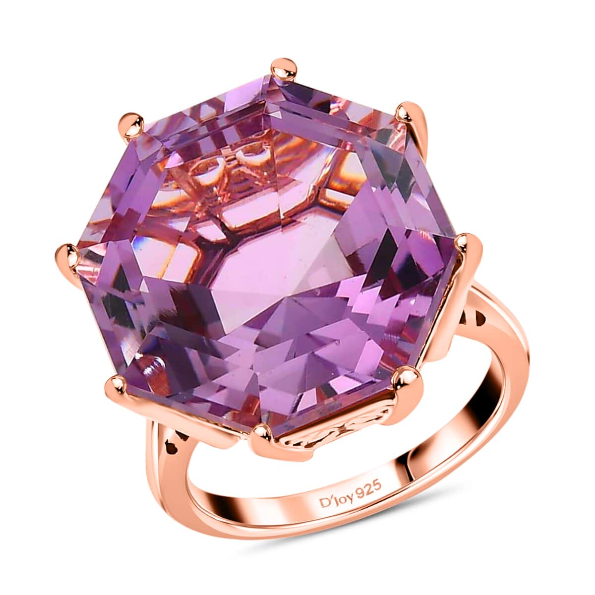 AAA Rose De France Amethyst Solitaire Ring in Vermeil Rose Gold Over Sterling Silver (Size 7.0) 22.10 ctw image number 0