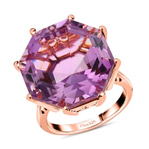 AAA Rose De France Amethyst Solitaire Ring in Vermeil Rose Gold Over Sterling Silver (Size 7.0) 22.10 ctw