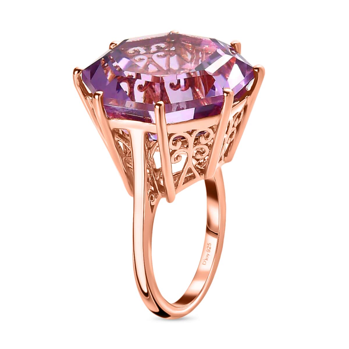 AAA Rose De France Amethyst Solitaire Ring in Vermeil Rose Gold Over Sterling Silver (Size 7.0) 22.10 ctw image number 3