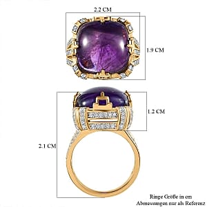 African Amethyst and White Zircon 18.48 ctw Ring in Vermeil YG Over Sterling Silver (Size 6.5)
