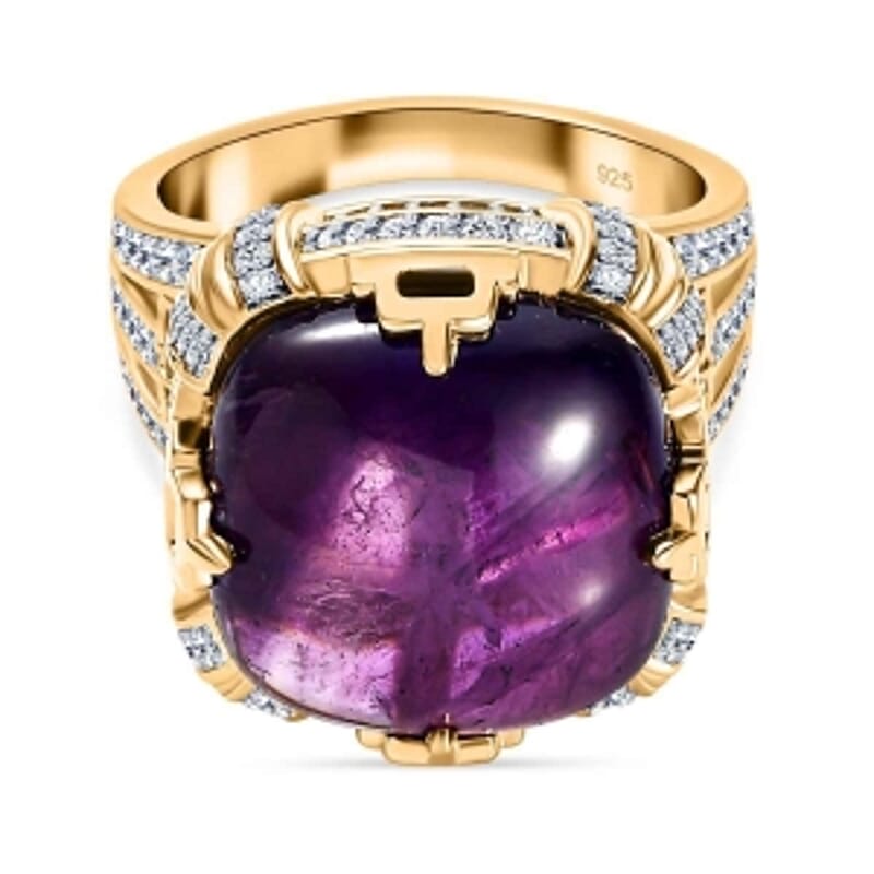 African Amethyst and White Zircon 19.61 ctw Ring in Vermeil Yellow Gold Over Sterling Silver (Size 10.0) (6.5 g)