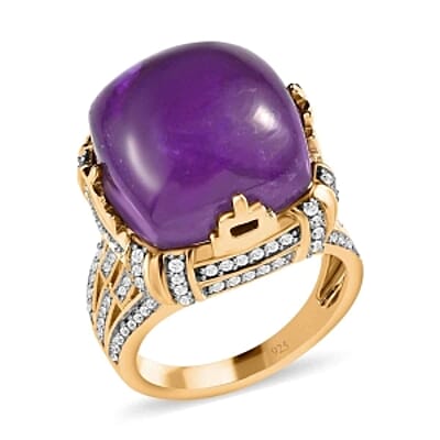 African Amethyst and White Zircon 19.61 ctw Ring in Vermeil Yellow Gold Over Sterling Silver (Size 10.0) (6.5 g)