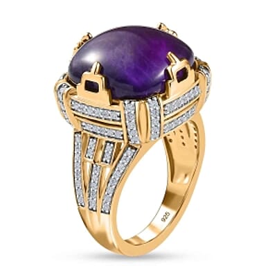 African Amethyst and White Zircon 19.61 ctw Ring in Vermeil Yellow Gold Over Sterling Silver (Size 10.0) (6.5 g)