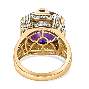 African Amethyst and White Zircon 19.61 ctw Ring in Vermeil Yellow Gold Over Sterling Silver (Size 10.0) (6.5 g)