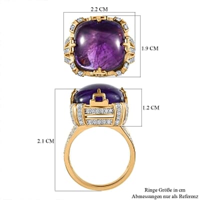 African Amethyst and White Zircon 19.61 ctw Ring in Vermeil Yellow Gold Over Sterling Silver (Size 10.0) (6.5 g)