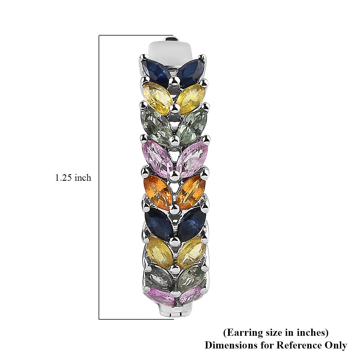 Multi Sapphire Floral Spray Hoop Earrings in Platinum Over Sterling Silver 6.50 ctw