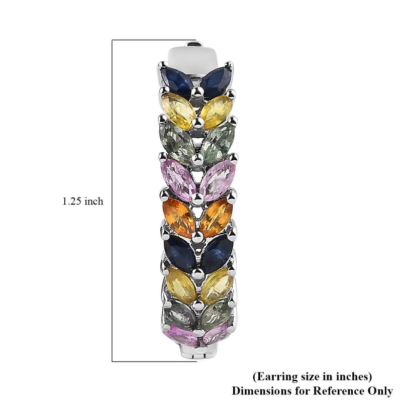 Multi Sapphire Floral Spray Hoop Earrings in Platinum Over Sterling Silver 6.50 ctw