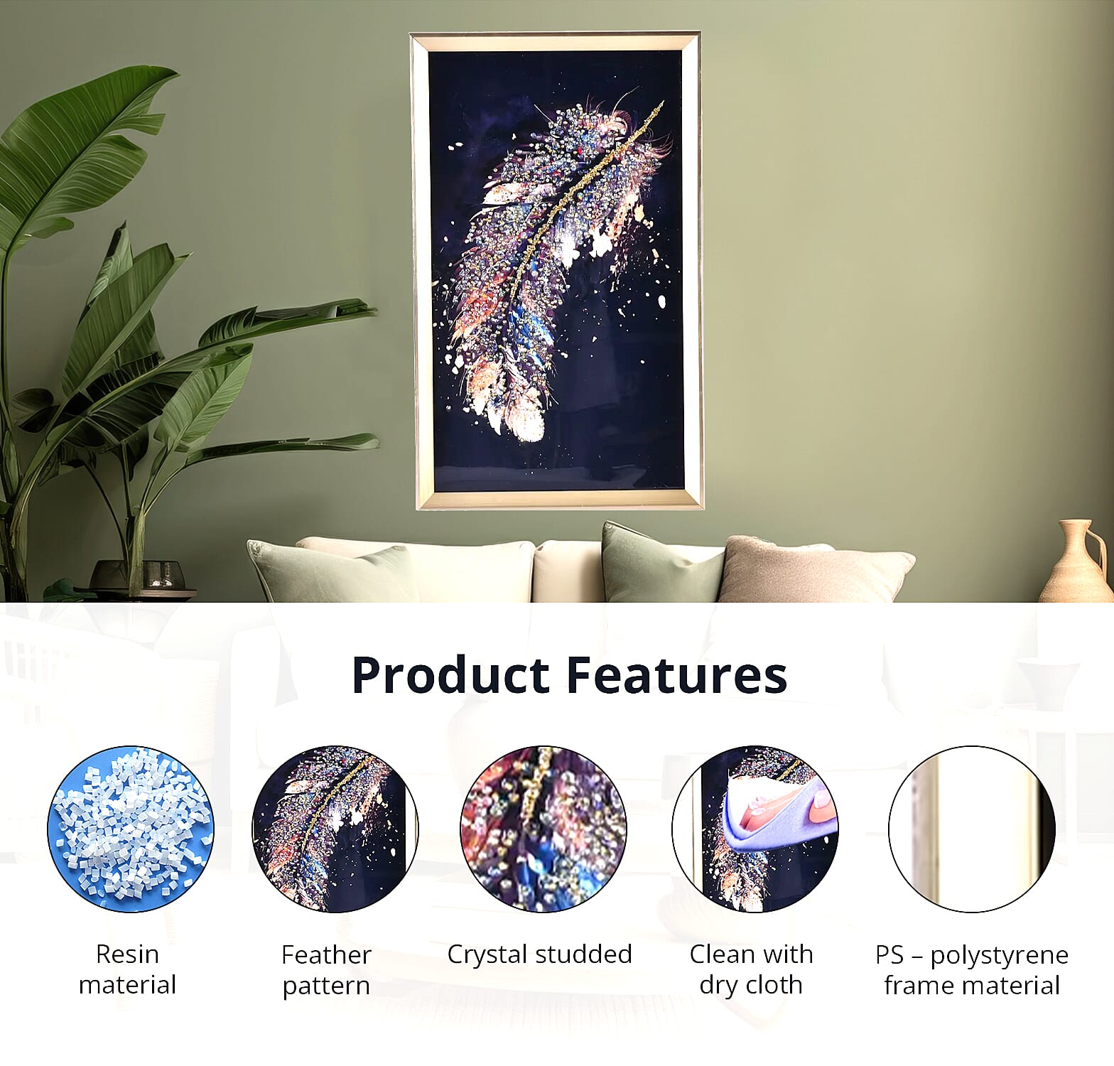 Resin Crystal Painting with PS frame - Purple Feather