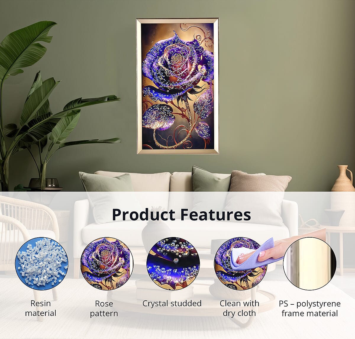 Resin Crystal Painting with PS frame - Purple Rose image number 2