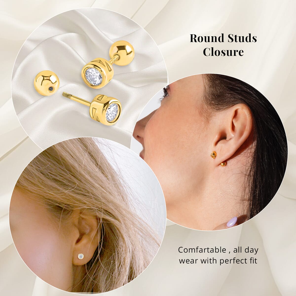 Poke Free Moissanite 0.50 ctw Stud Earrings in Vermeil Yellow Gold Over Sterling Silver image number 6
