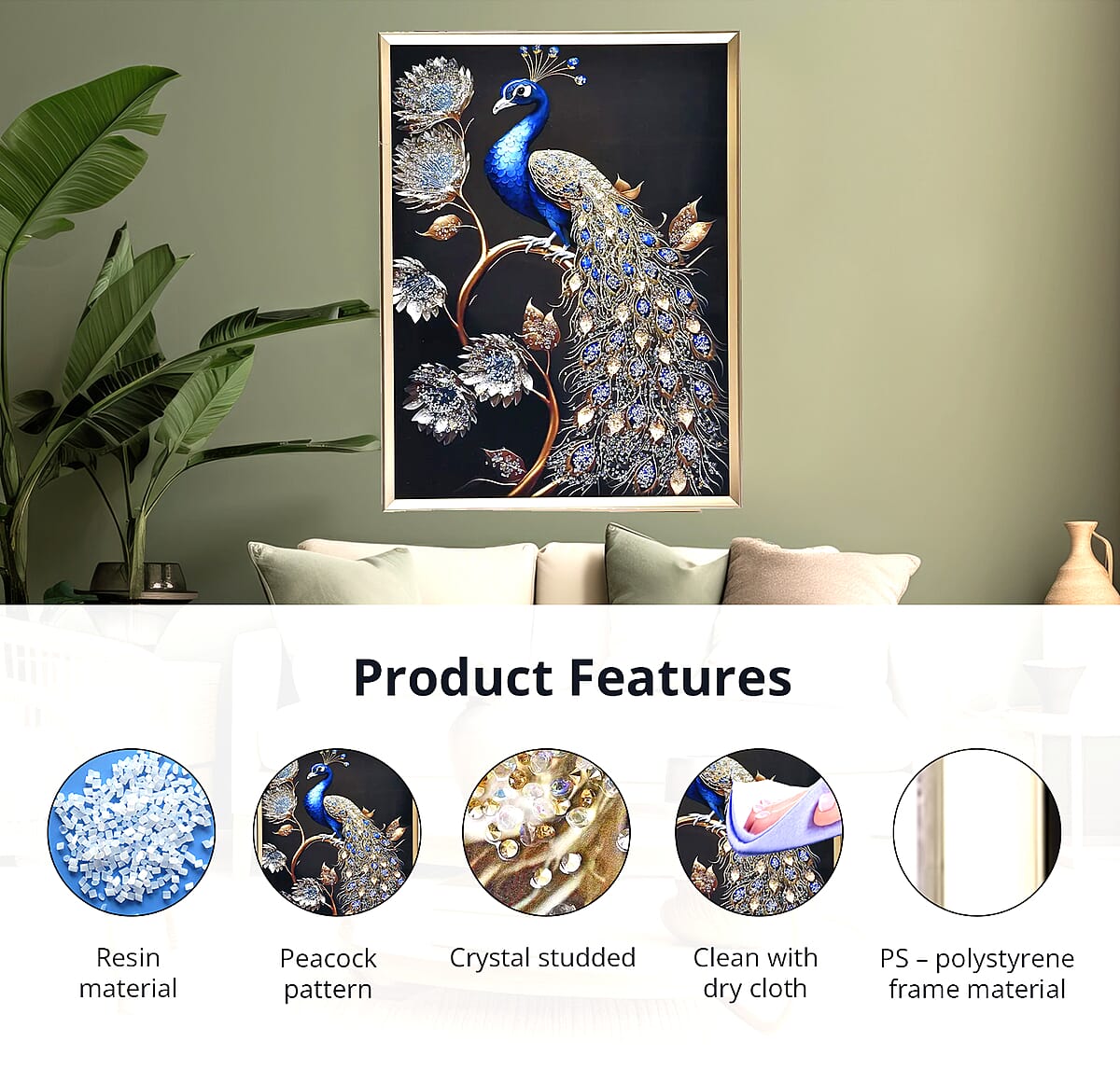 Resin Crystal Painting with PS frame - Golden Peacock image number 2