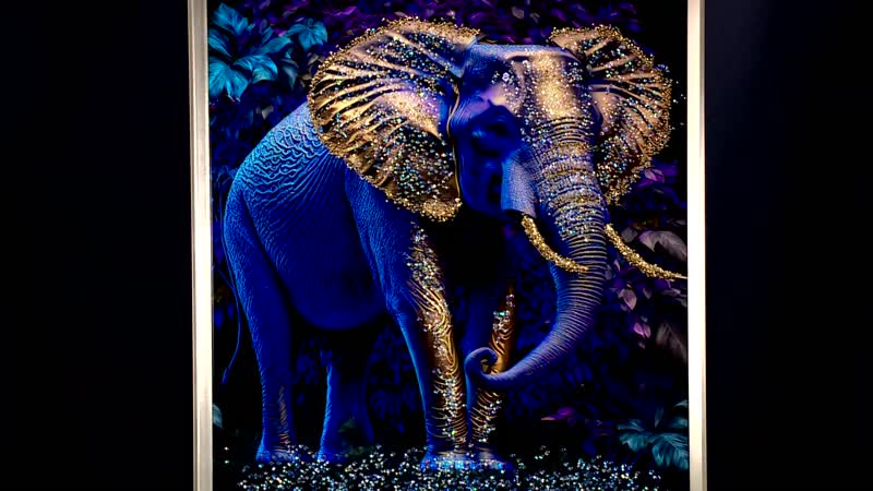Resin Crystal Painting with PS frame (23.62"x31.49") - Blue Elephant