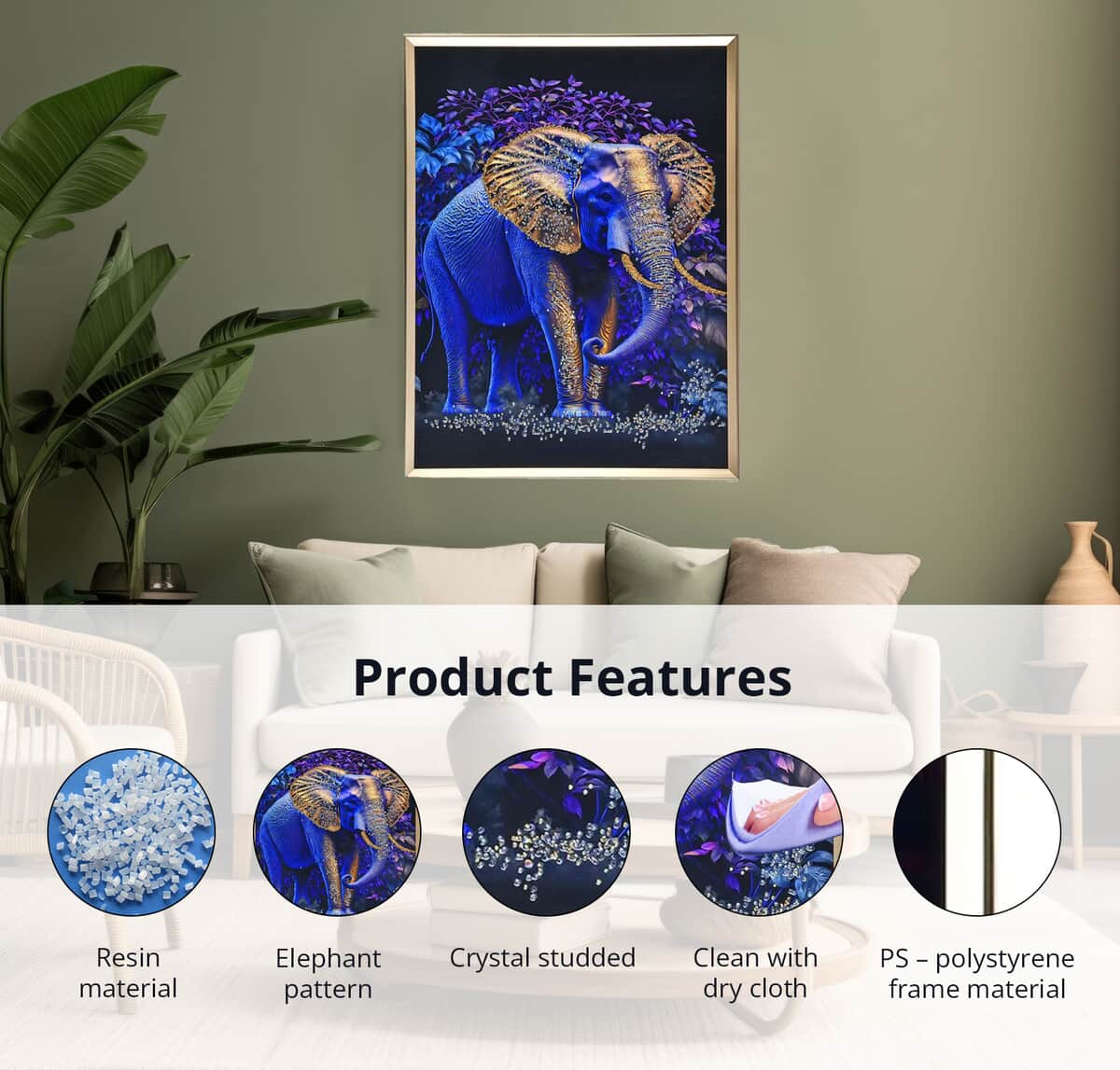 Resin Crystal Painting with PS frame - Blue Elephant image number 2
