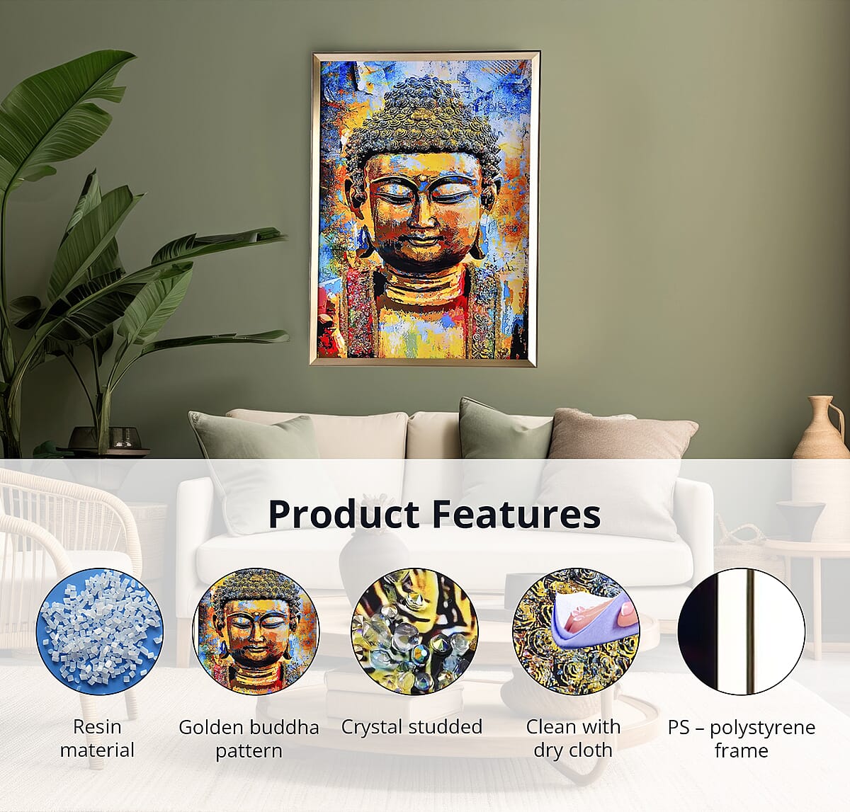 Resin Crystal Painting with PS frame - Golden Buddha image number 2