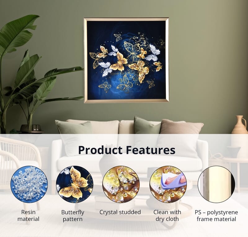 Resin Crystal Painting with PS frame - Golden & White Butterfly