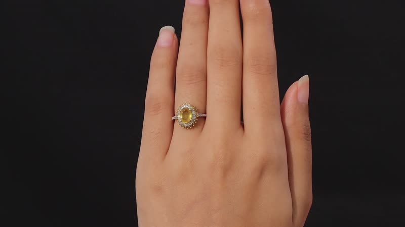 Madagascar Yellow Sapphire, Natural Yellow and White Diamond (0.45 cts) Double Halo Ring in Vermeil YG Over Sterling Silver (Size 10.0) 2.09 ctw
