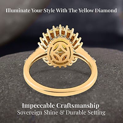Madagascar Yellow Sapphire, Yellow and White Diamond 2.10 ctw Double Halo Ring in Vermeil Yellow Gold Over Sterling Silver (Size 10.0)