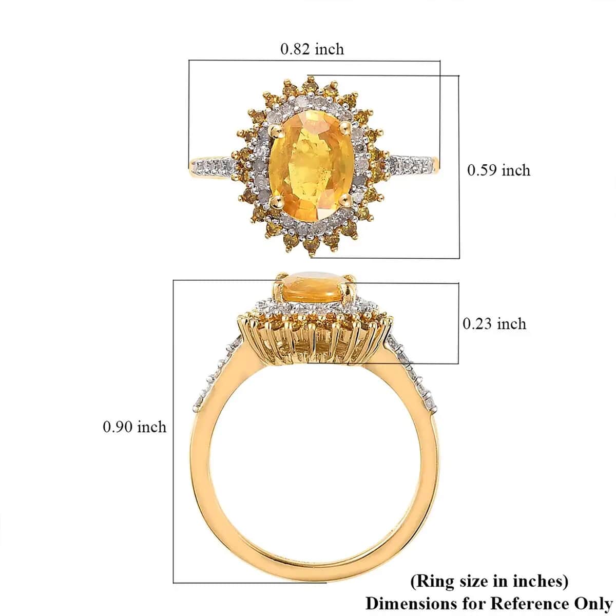 Madagascar Yellow Sapphire, Yellow and White Diamond 2.10 ctw Double Halo Ring in Vermeil Yellow Gold Over Sterling Silver (Size 10.0) image number 6