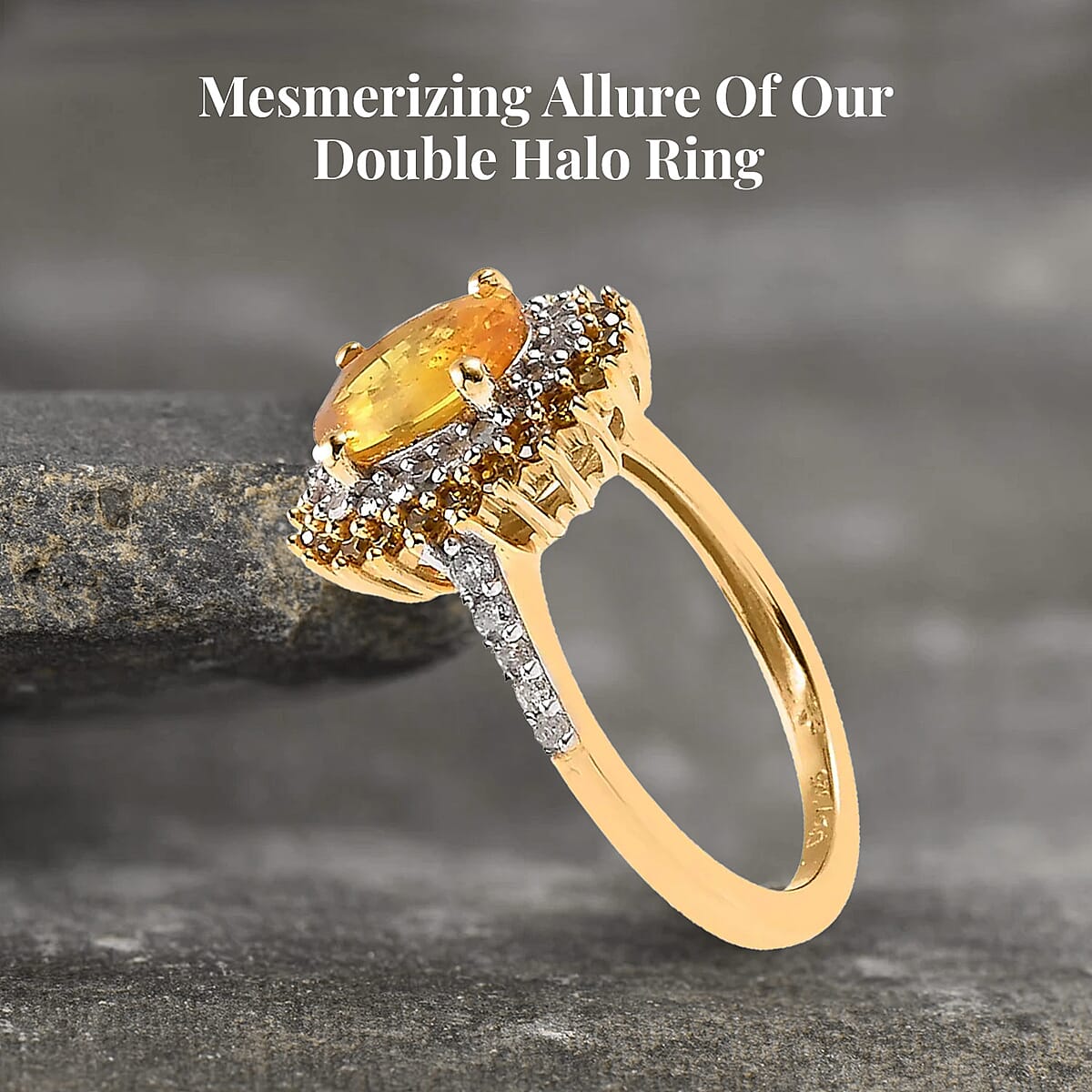 Madagascar Yellow Sapphire, Yellow and White Diamond Double Halo Ring in Vermeil Yellow Gold Over Sterling Silver (Size 8.0) 2.10 ctw image number 2