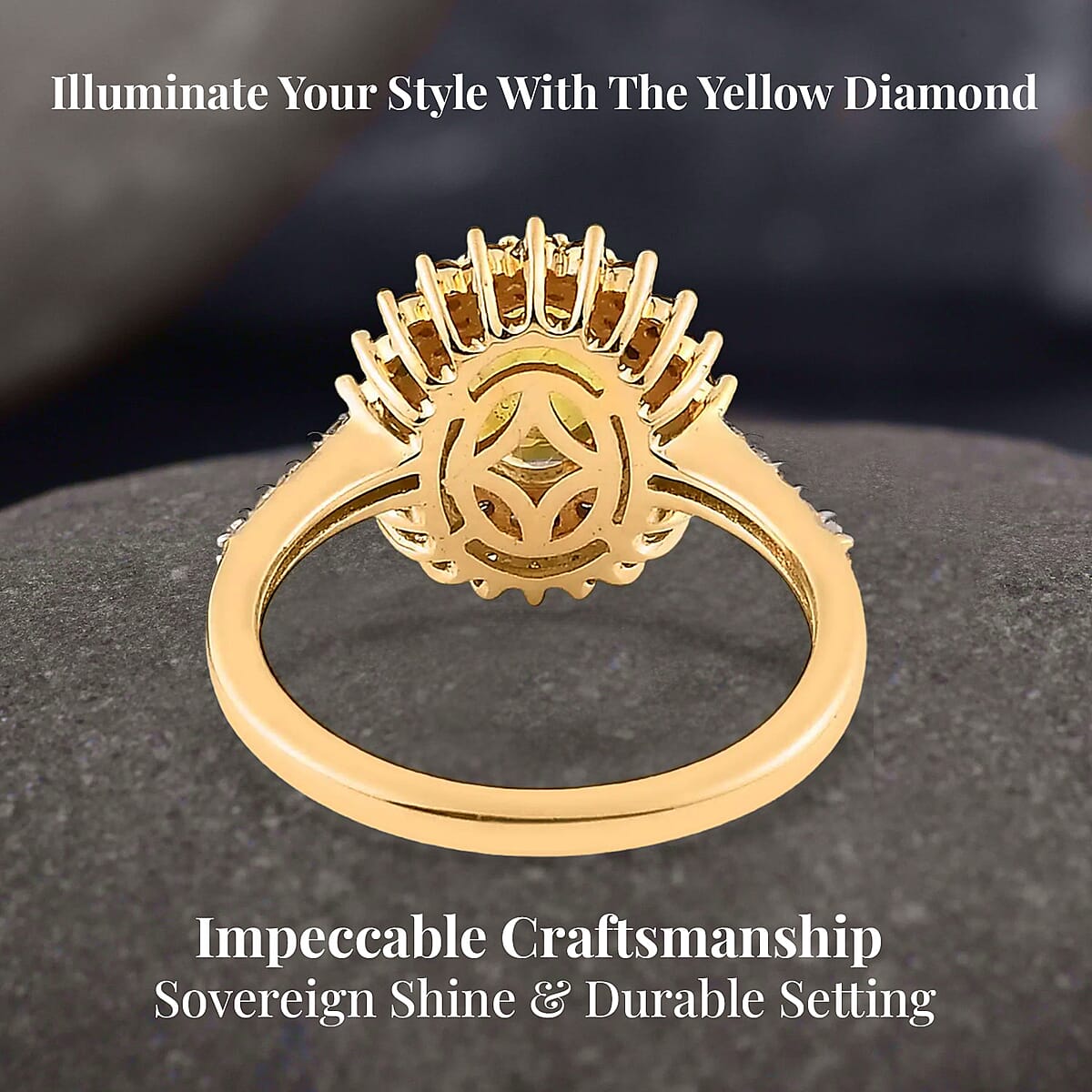 Madagascar Yellow Sapphire, Yellow and White Diamond Double Halo Ring in Vermeil Yellow Gold Over Sterling Silver (Size 8.0) 2.10 ctw image number 3