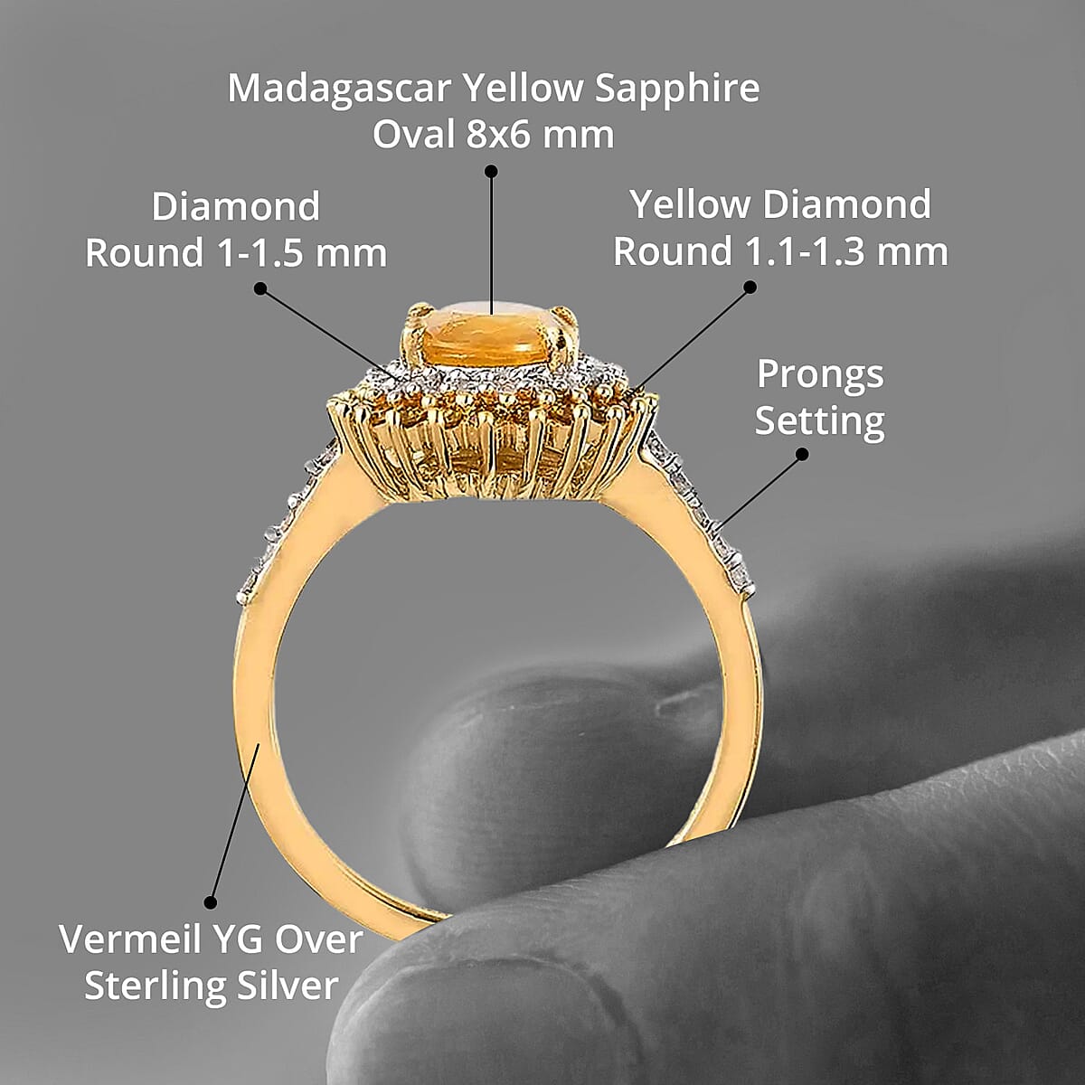 Madagascar Yellow Sapphire, Yellow and White Diamond Double Halo Ring in Vermeil Yellow Gold Over Sterling Silver (Size 8.0) 2.10 ctw image number 4