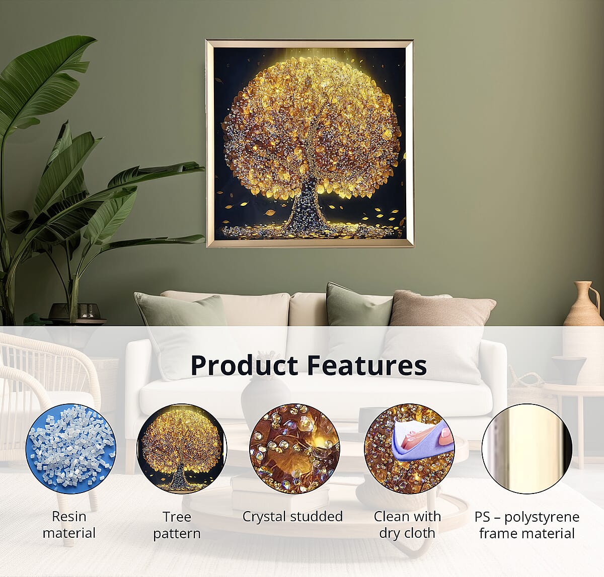 Resin Crystal Painting with PS frame - Golden Tree image number 2