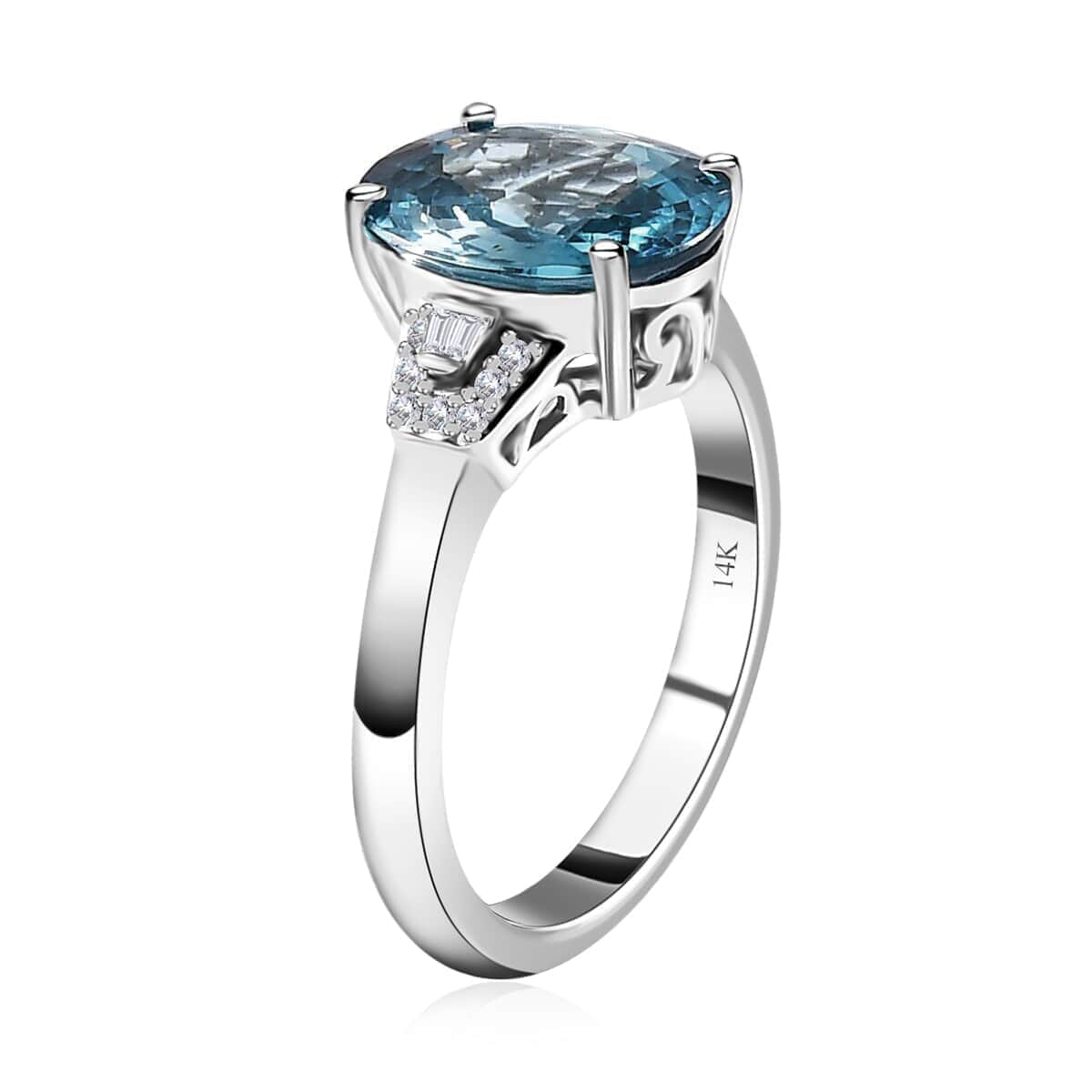 Luxoro 14K White Gold AAA Ratanakiri Blue Zircon and Diamond G-H I3 Ring 5.25 ctw image number 3