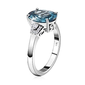 Luxoro 14K White Gold AAA Ratanakiri Blue Zircon and Diamond G-H I3 Ring (Size 10.0) 5.25 ctw