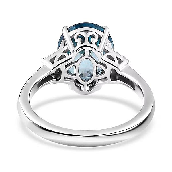 Luxoro 14K White Gold AAA Ratanakiri Blue Zircon and Diamond G-H I3 Ring (Size 10.0) 5.25 ctw