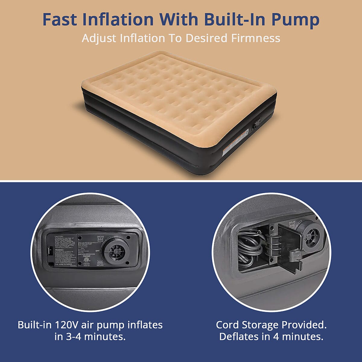 Homesmart Queen Size High Raised Airbed with Built-in Electric Pump Flocking image number 2