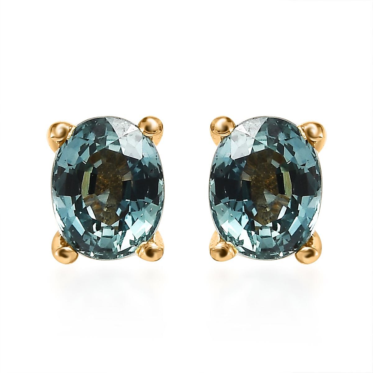 Buy AAA Australian Sapphire Stud Earrings in Vermeil Yellow Gold Over ...