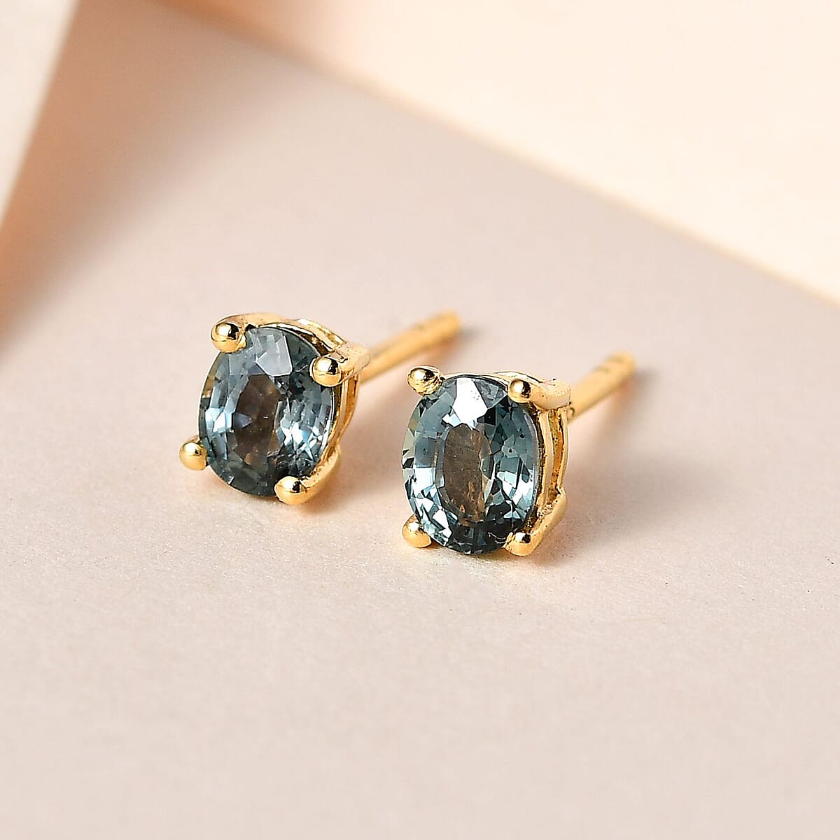 AAA Australian Sapphire Stud Earrings in Vermeil Yellow Gold Over Sterling Silver 0.90 ctw image number 1