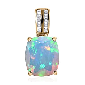 Luxoro 10K Yellow Gold AAA Ethiopian Welo Opal and Diamond Pendant 3.10 ctw