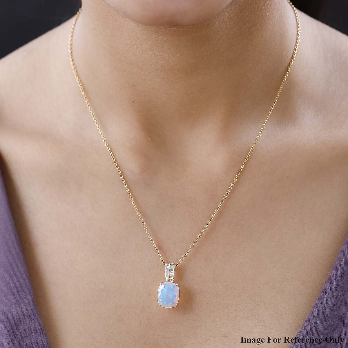 Luxoro 10K Yellow Gold AAA Ethiopian Welo Opal and Diamond Pendant 3.10 ctw image number 2