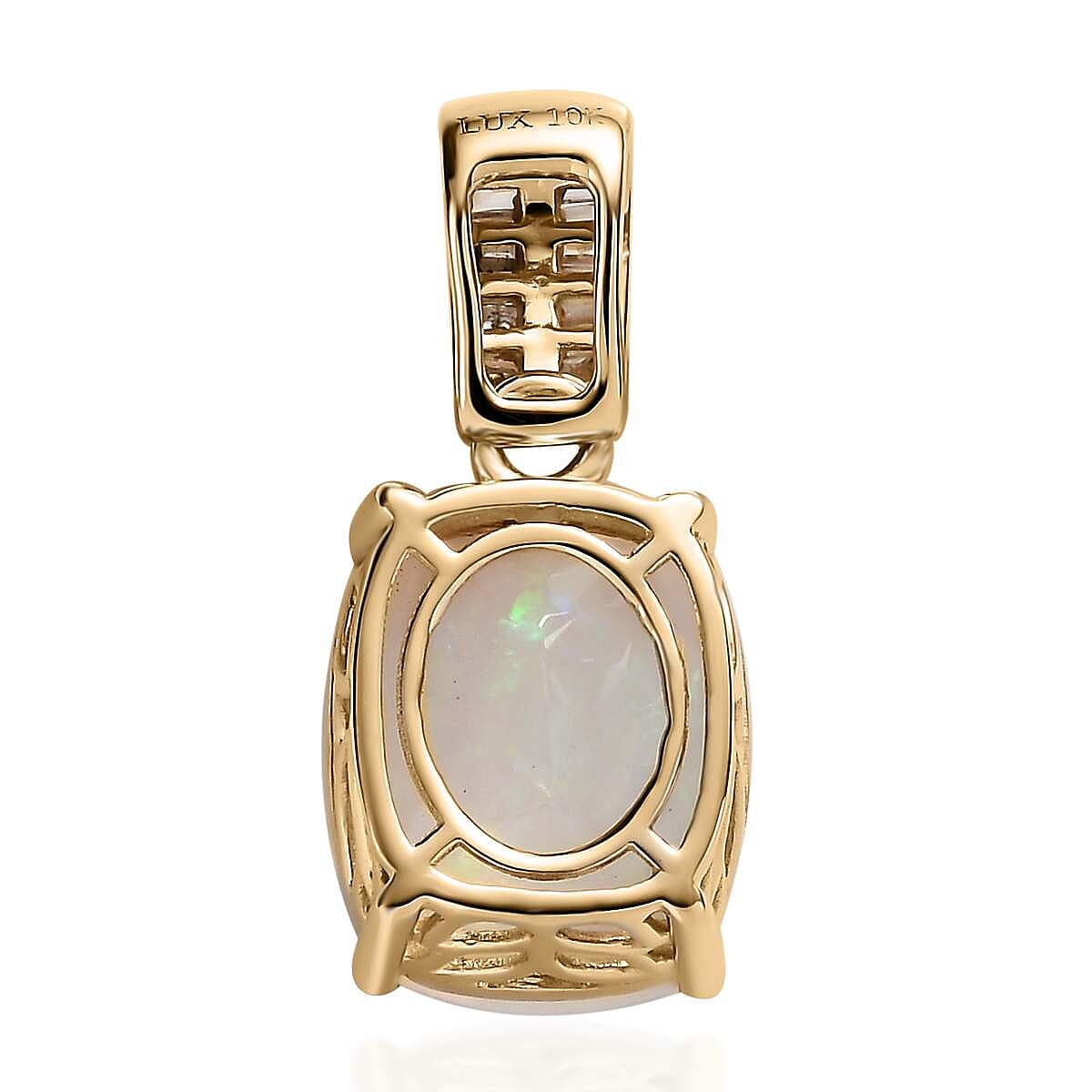 Luxoro 10K Yellow Gold AAA Ethiopian Welo Opal and Diamond Pendant 3.10 ctw image number 4