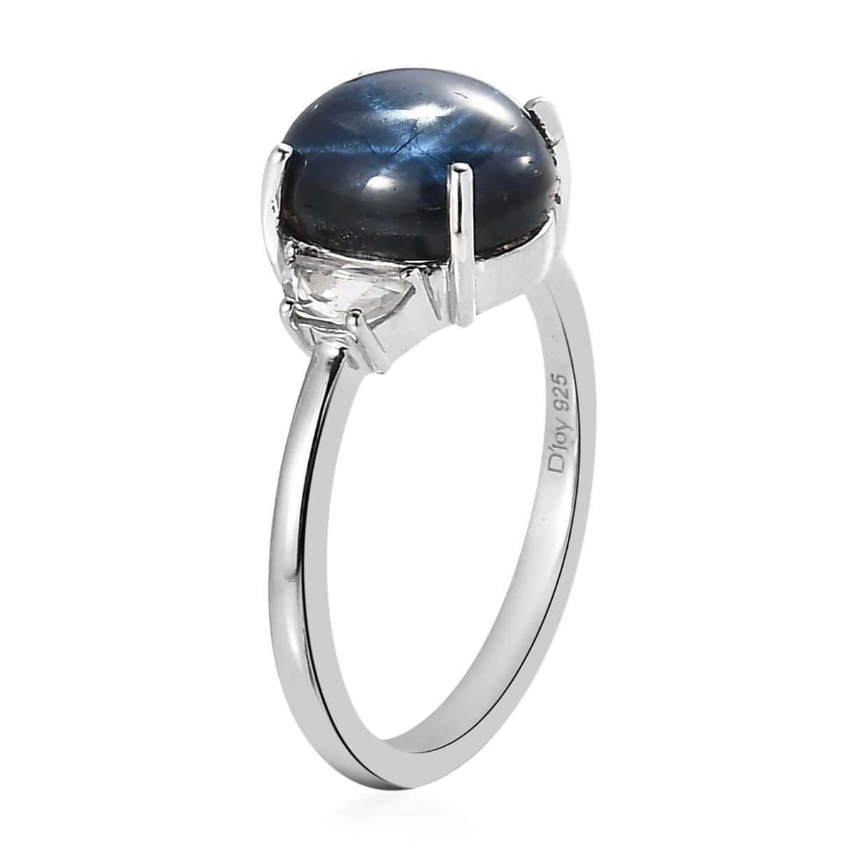 Blue Star Sapphire (DF) and White Zircon Ring in Platinum Over Sterling Silver 4.85 ctw image number 3