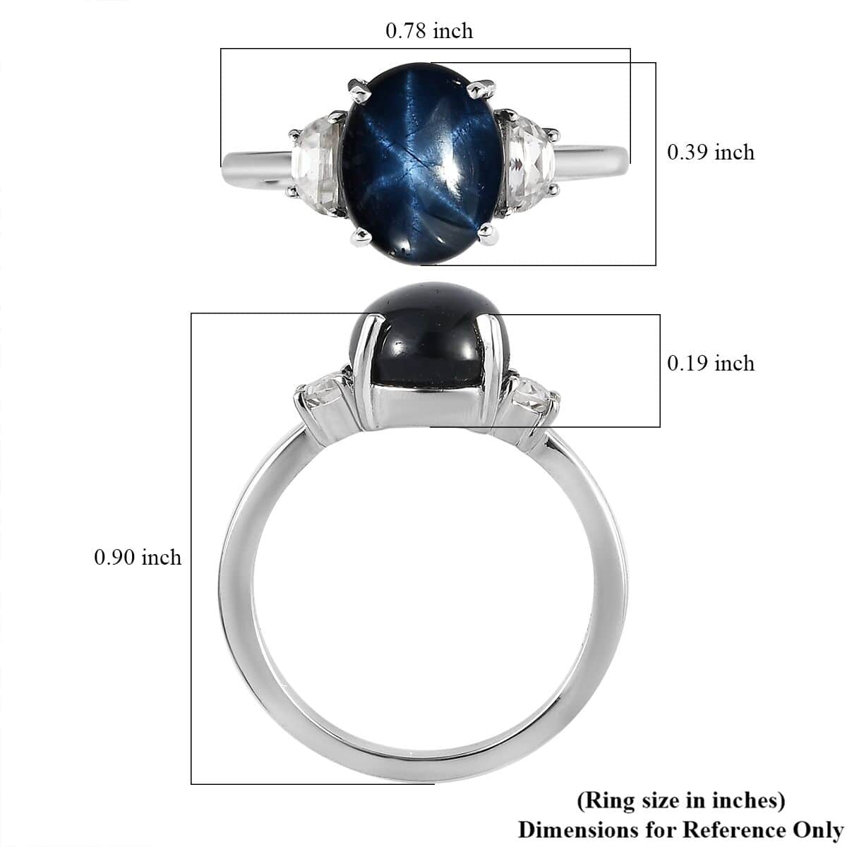 Blue Star Sapphire (DF) and White Zircon Ring in Platinum Over Sterling Silver 4.85 ctw image number 5