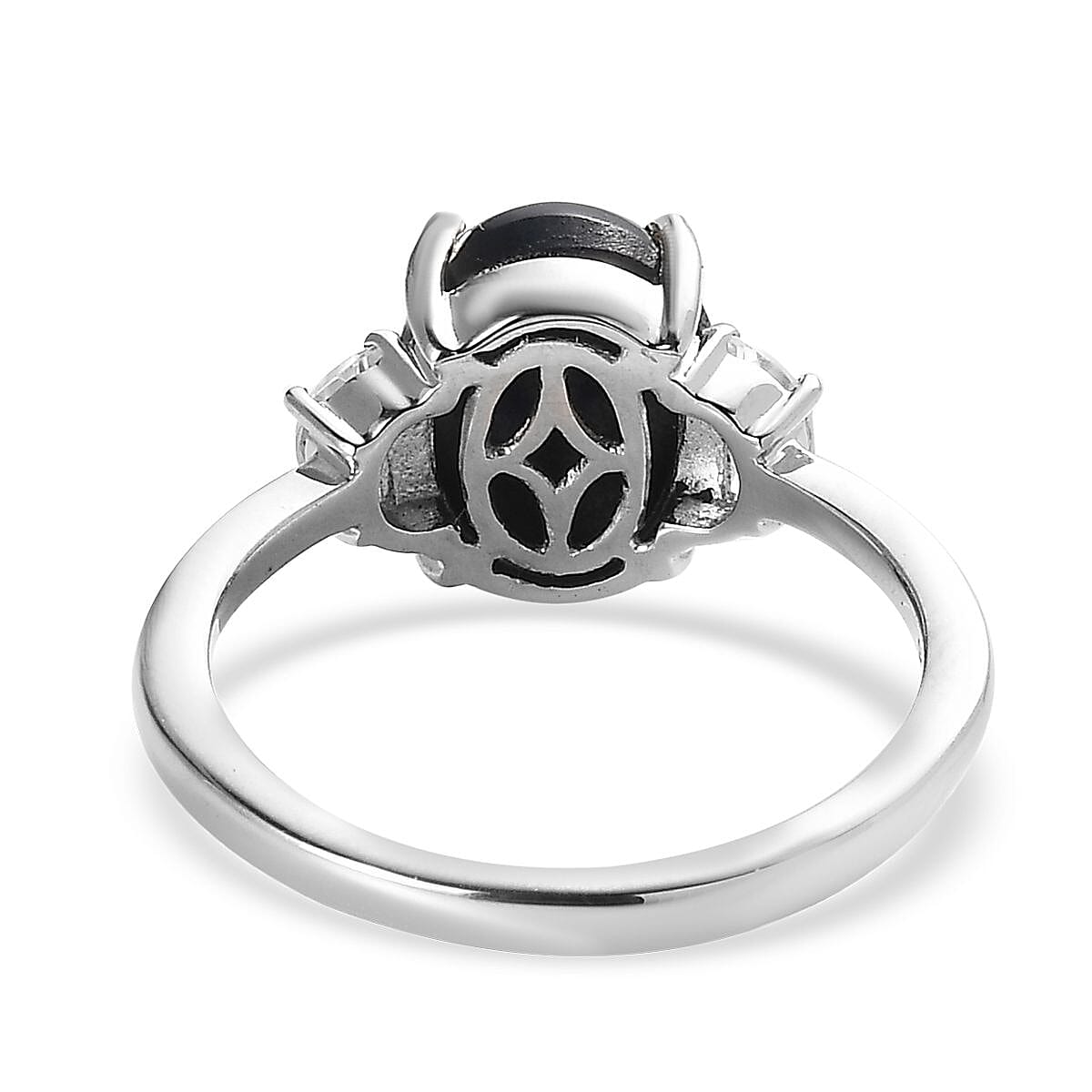 D'Joy Blue Star Sapphire (DF) and White Zircon Ring in Platinum Over Sterling Silver (Size 6.0) 4.85 ctw image number 4