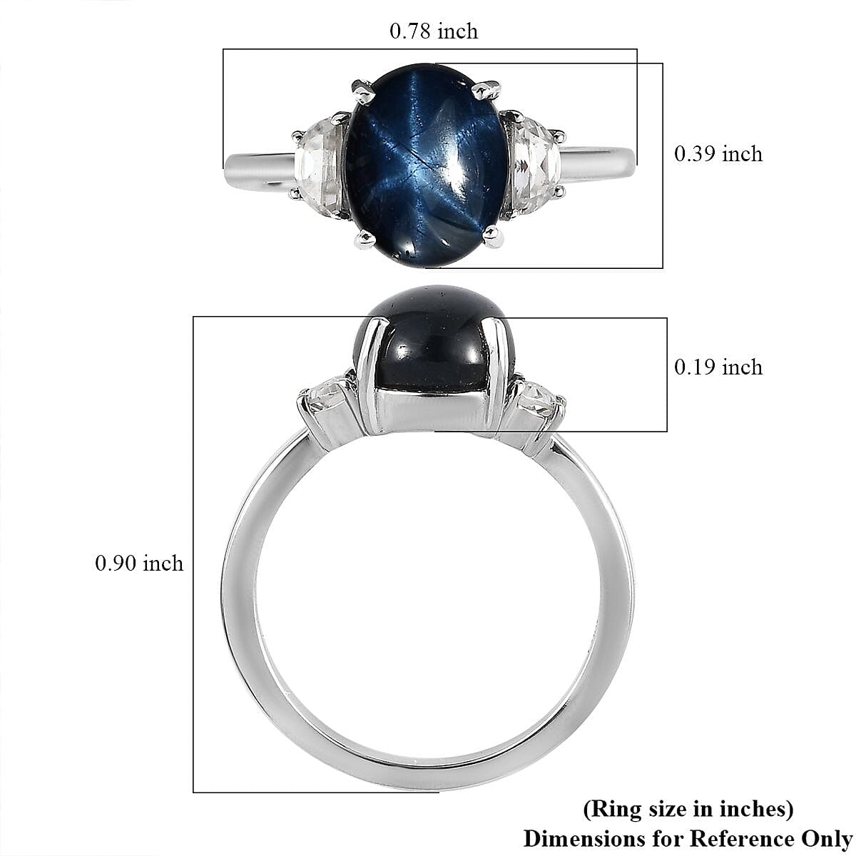 D'Joy Blue Star Sapphire (DF) and White Zircon Ring in Platinum Over Sterling Silver (Size 6.0) 4.85 ctw image number 5
