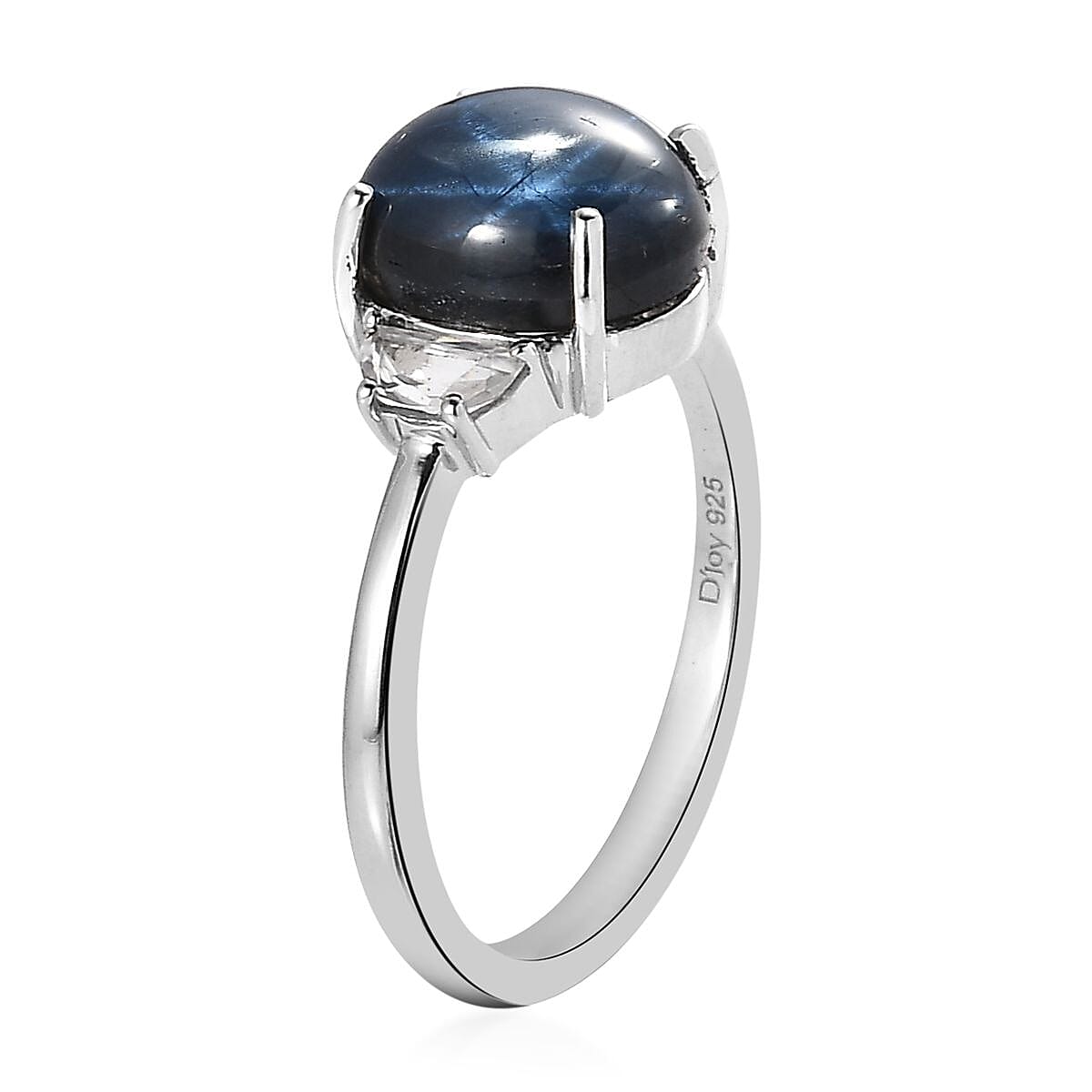 Blue Star Sapphire (DF) and White Zircon Ring in Platinum Over Sterling Silver (Size 9.0) 4.85 ctw image number 3